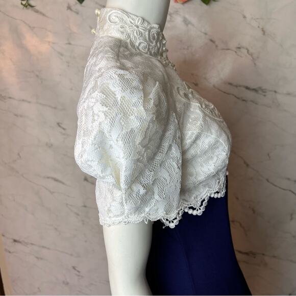 Scott McClintock Vintage Lace Beaded Dress Royal Blue White 4 Small - Picture 6 of 16